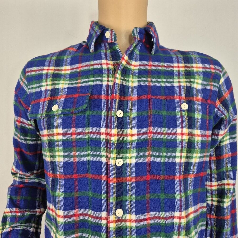 Polo Ralph Lauren Long Sleeve Classic Fit Flannel Shirt Blue Plaid Size S (09)